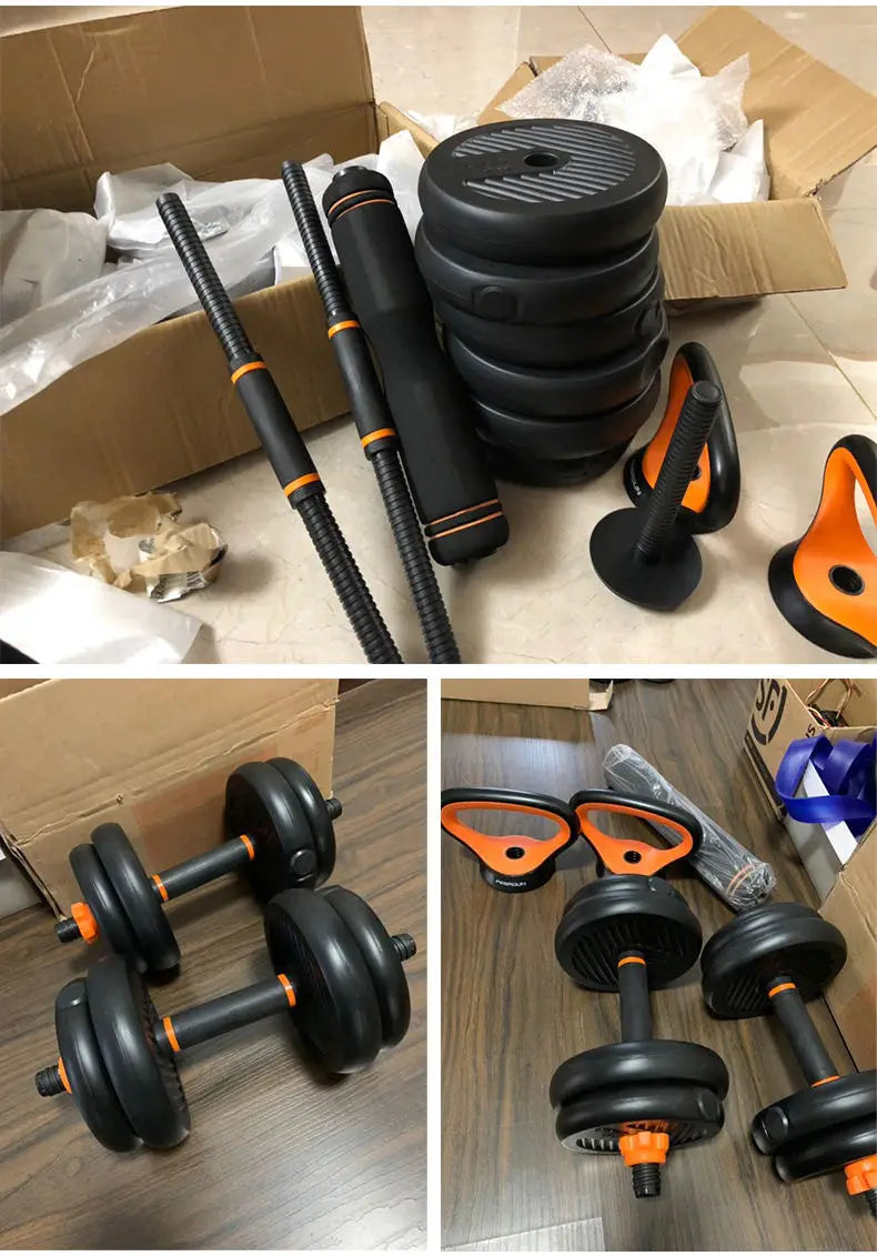 Hotsale6 in 1Home Fitness Gym Equipment Adjustable Kettlebell Barbell Push up Stand Combination Dumbbell Kit with Connecting Rod