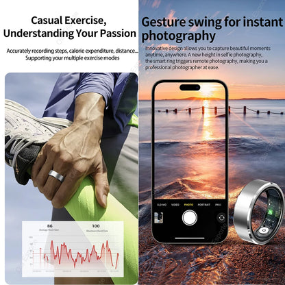 2025 New Smart Ring Blood Oxygen Sleep Health Monitor Multi-Sport Modes Smartring IP68 Waterproof Gesture Control for Men Women