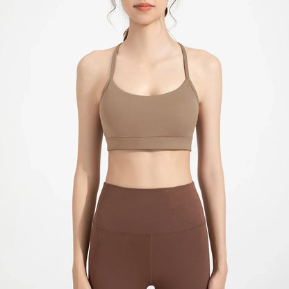 Solid Color Gym Yoga Underwear Women Y Shape Fitness Sport Bra High Strength Tight Top Comprehensive Training with Chest Pad👚👚