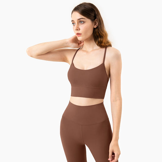 Solid Color Gym Yoga Underwear Women Y Shape Fitness Sport Bra High Strength Tight Top Comprehensive Training with Chest Pad👚👚