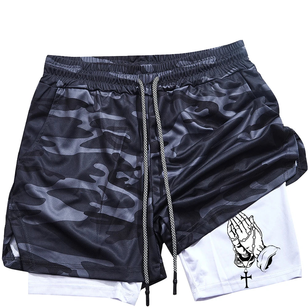 Unique Praying to God Design Men'S Casual Shorts with 2-In-1 Athletic and Relaxation Functions in Various Sizes