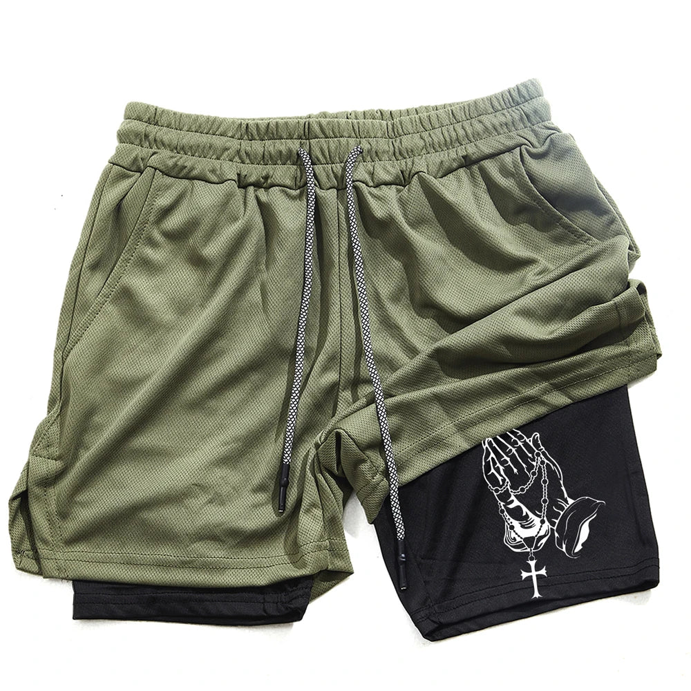 Unique Praying to God Design Men'S Casual Shorts with 2-In-1 Athletic and Relaxation Functions in Various Sizes