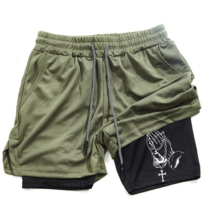 Unique Praying to God Design Men'S Casual Shorts with 2-In-1 Athletic and Relaxation Functions in Various Sizes