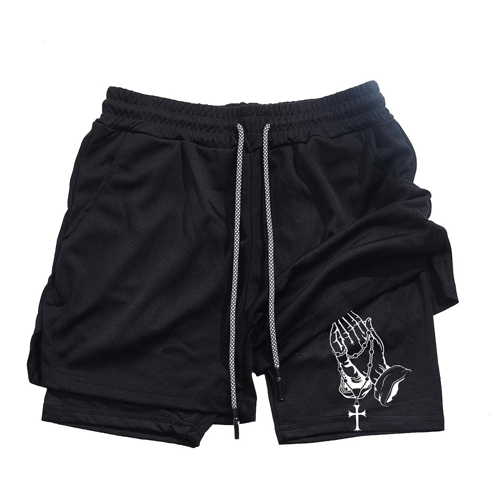 Unique Praying to God Design Men'S Casual Shorts with 2-In-1 Athletic and Relaxation Functions in Various Sizes