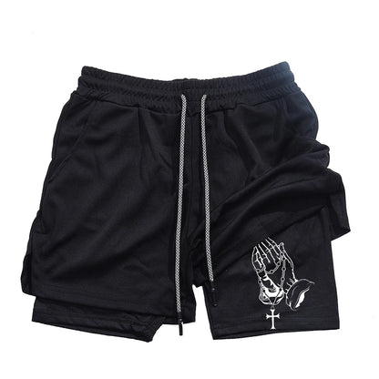Unique Praying to God Design Men'S Casual Shorts with 2-In-1 Athletic and Relaxation Functions in Various Sizes