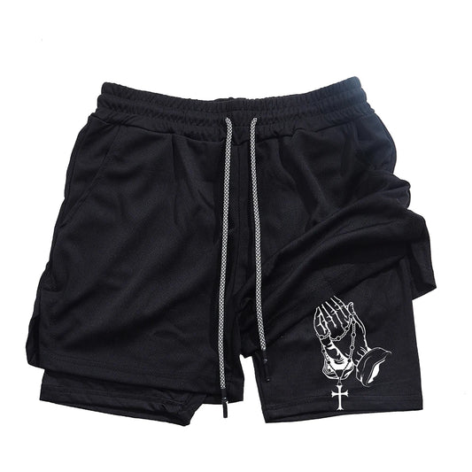 Unique Praying to God Design Men'S Casual Shorts with 2-In-1 Athletic and Relaxation Functions in Various Sizes