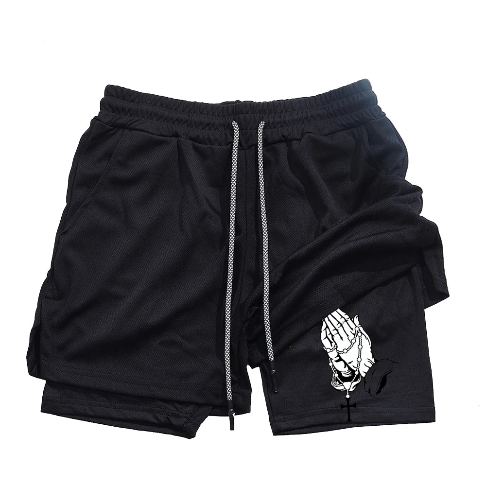 Unique Praying to God Design Men'S Casual Shorts with 2-In-1 Athletic and Relaxation Functions in Various Sizes