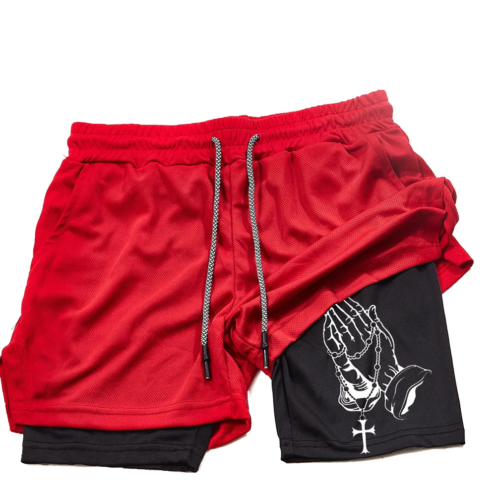 Unique Praying to God Design Men'S Casual Shorts with 2-In-1 Athletic and Relaxation Functions in Various Sizes