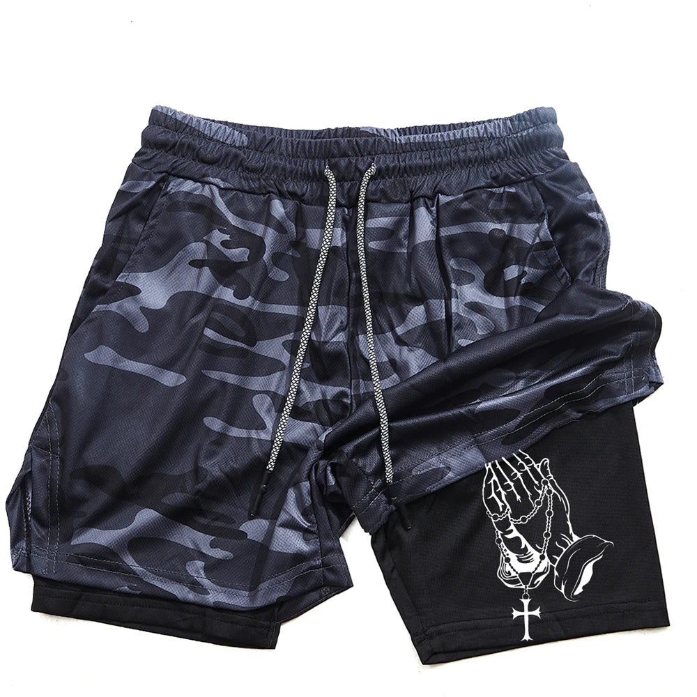 Unique Praying to God Design Men'S Casual Shorts with 2-In-1 Athletic and Relaxation Functions in Various Sizes