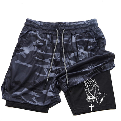 Unique Praying to God Design Men'S Casual Shorts with 2-In-1 Athletic and Relaxation Functions in Various Sizes