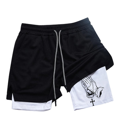 Unique Praying to God Design Men'S Casual Shorts with 2-In-1 Athletic and Relaxation Functions in Various Sizes