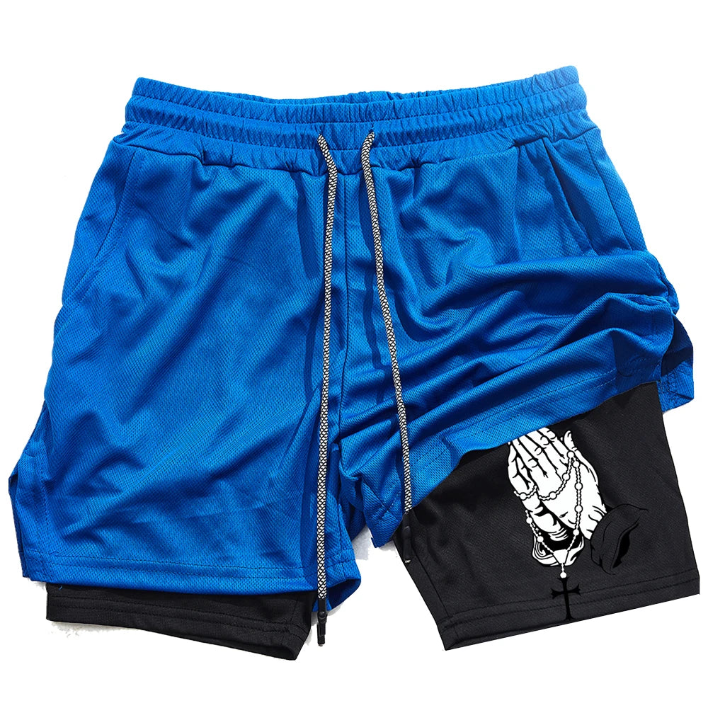Unique Praying to God Design Men'S Casual Shorts with 2-In-1 Athletic and Relaxation Functions in Various Sizes