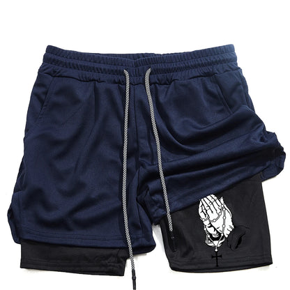 Unique Praying to God Design Men'S Casual Shorts with 2-In-1 Athletic and Relaxation Functions in Various Sizes