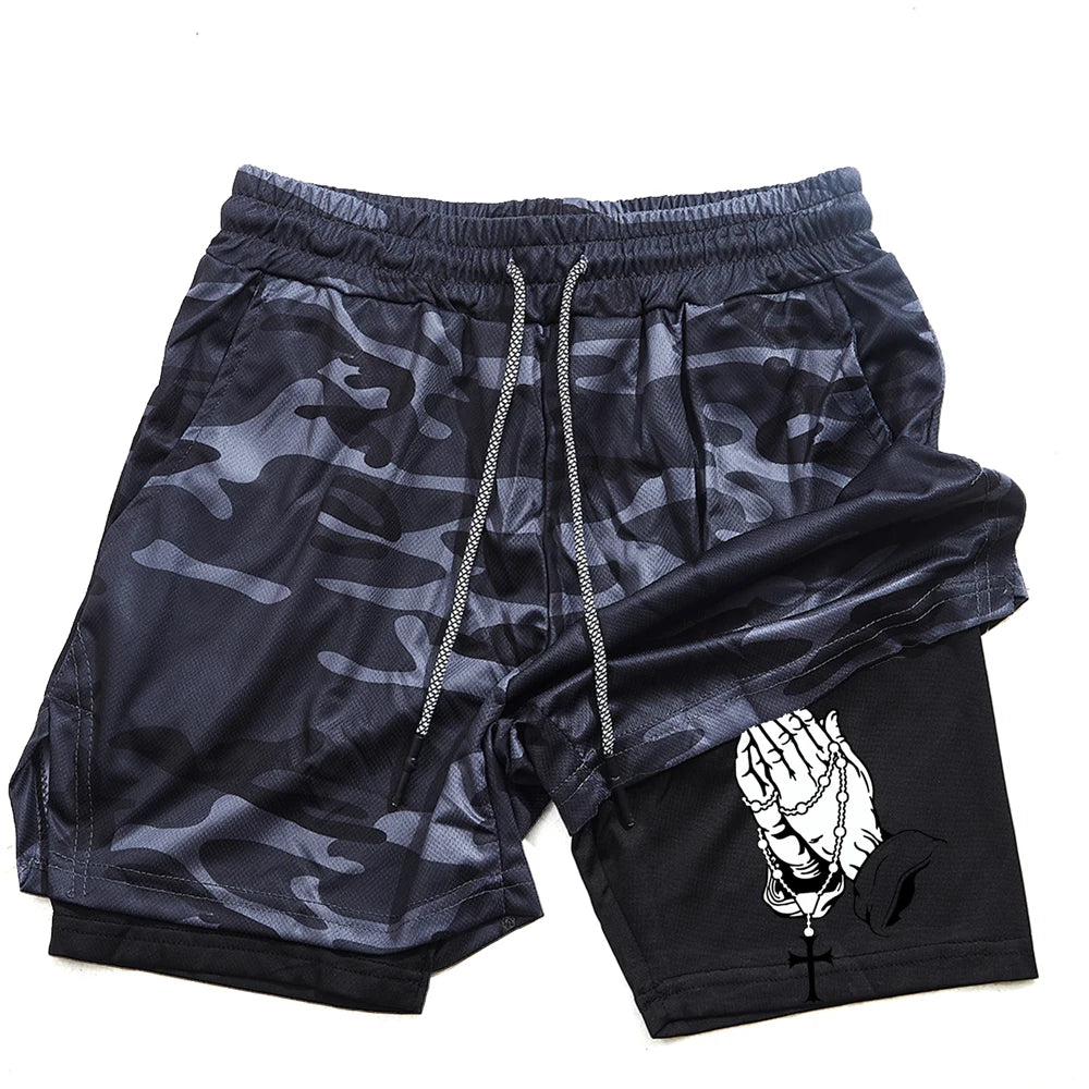 Unique Praying to God Design Men'S Casual Shorts with 2-In-1 Athletic and Relaxation Functions in Various Sizes