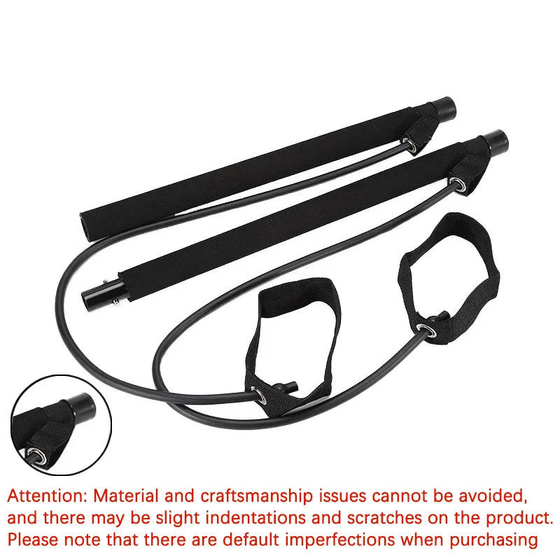 Multifunctional Pilates Bar Combination Fitness Bar Yoga Chest Expansion Tension Rope Back Trainer Elastic Rope Stretching Belt