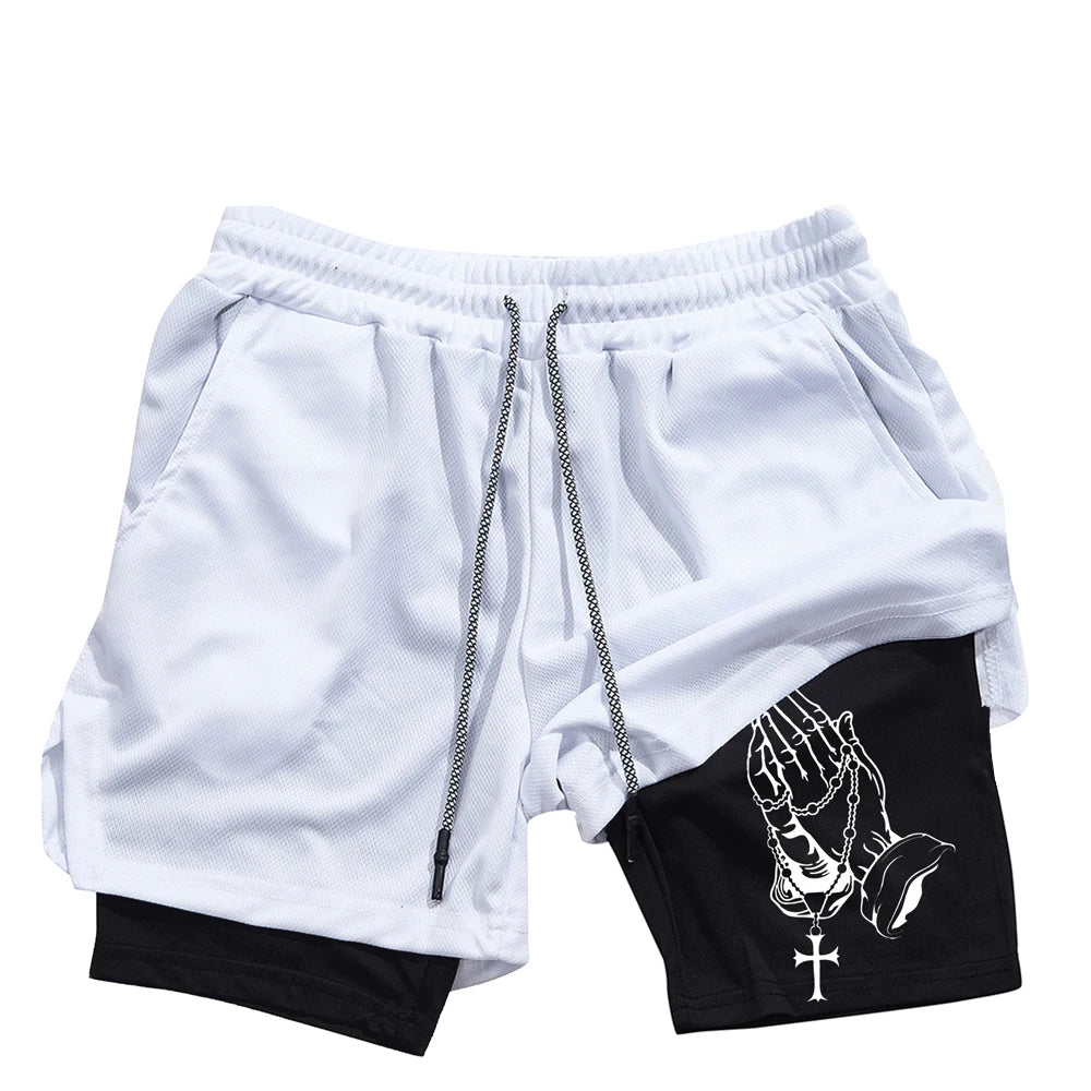 Unique Praying to God Design Men'S Casual Shorts with 2-In-1 Athletic and Relaxation Functions in Various Sizes
