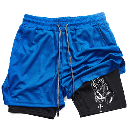 Unique Praying to God Design Men'S Casual Shorts with 2-In-1 Athletic and Relaxation Functions in Various Sizes