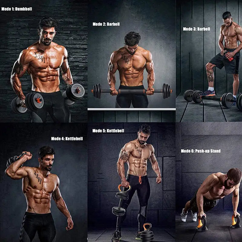 Hotsale6 in 1Home Fitness Gym Equipment Adjustable Kettlebell Barbell Push up Stand Combination Dumbbell Kit with Connecting Rod