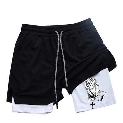 Unique Praying to God Design Men'S Casual Shorts with 2-In-1 Athletic and Relaxation Functions in Various Sizes