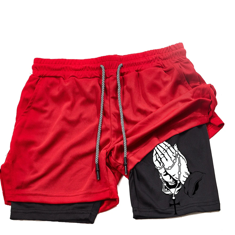 Unique Praying to God Design Men'S Casual Shorts with 2-In-1 Athletic and Relaxation Functions in Various Sizes