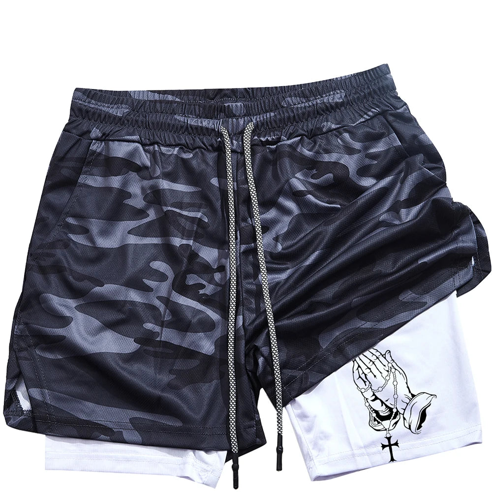 Unique Praying to God Design Men'S Casual Shorts with 2-In-1 Athletic and Relaxation Functions in Various Sizes