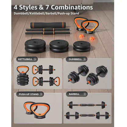 Hotsale6 in 1Home Fitness Gym Equipment Adjustable Kettlebell Barbell Push up Stand Combination Dumbbell Kit with Connecting Rod