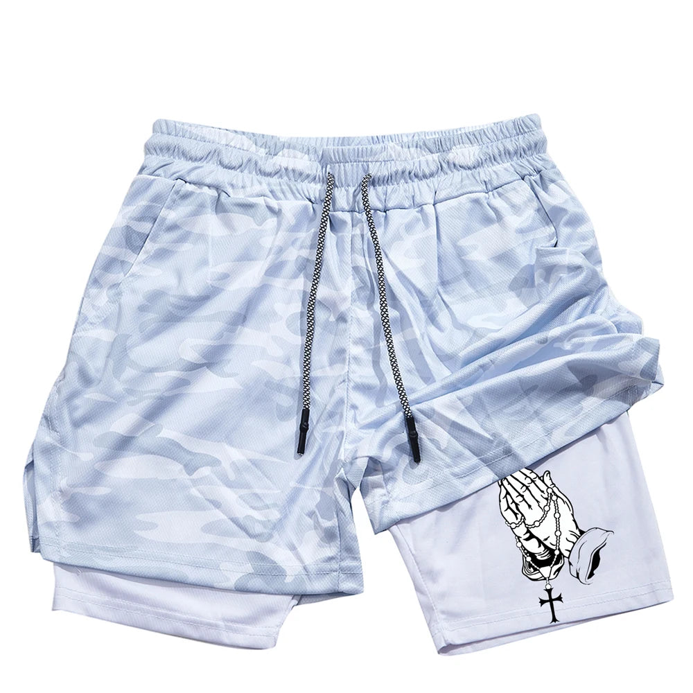 Unique Praying to God Design Men'S Casual Shorts with 2-In-1 Athletic and Relaxation Functions in Various Sizes