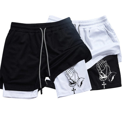 Unique Praying to God Design Men'S Casual Shorts with 2-In-1 Athletic and Relaxation Functions in Various Sizes