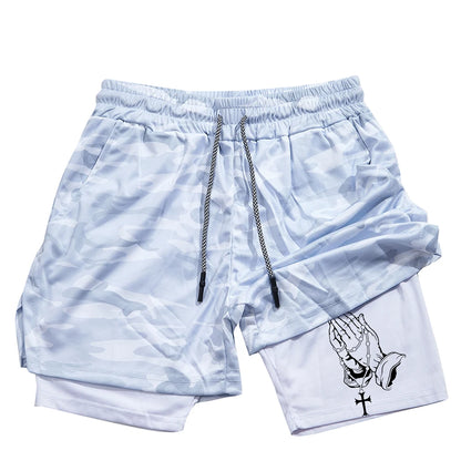 Unique Praying to God Design Men'S Casual Shorts with 2-In-1 Athletic and Relaxation Functions in Various Sizes