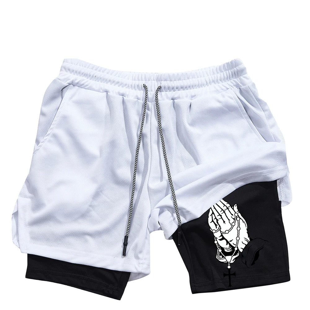 Unique Praying to God Design Men'S Casual Shorts with 2-In-1 Athletic and Relaxation Functions in Various Sizes