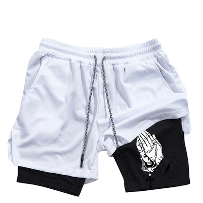 Unique Praying to God Design Men'S Casual Shorts with 2-In-1 Athletic and Relaxation Functions in Various Sizes