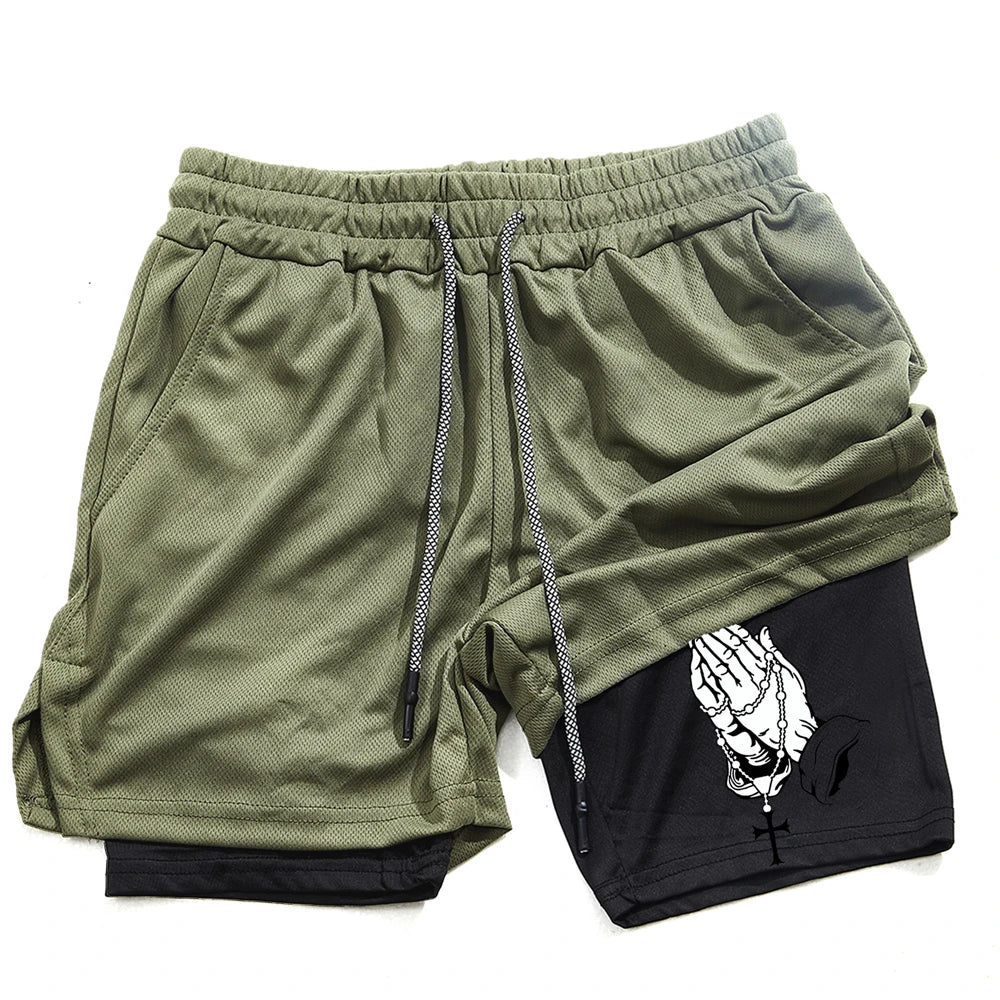 Unique Praying to God Design Men'S Casual Shorts with 2-In-1 Athletic and Relaxation Functions in Various Sizes