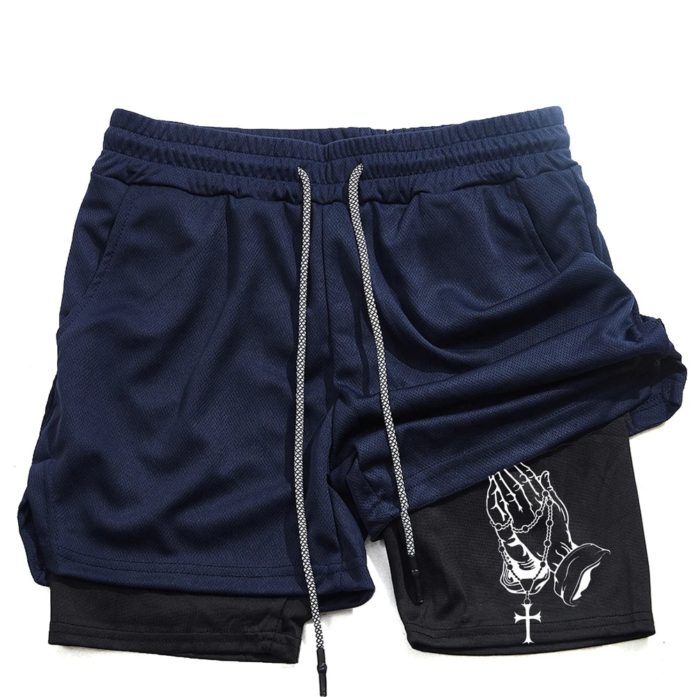 Unique Praying to God Design Men'S Casual Shorts with 2-In-1 Athletic and Relaxation Functions in Various Sizes