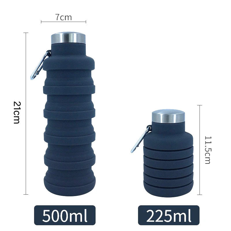 Silicone Foldable Water Bottle for Sports Reusable Leakproof Water Bottle with Carabiner Collapsible Water Bottle