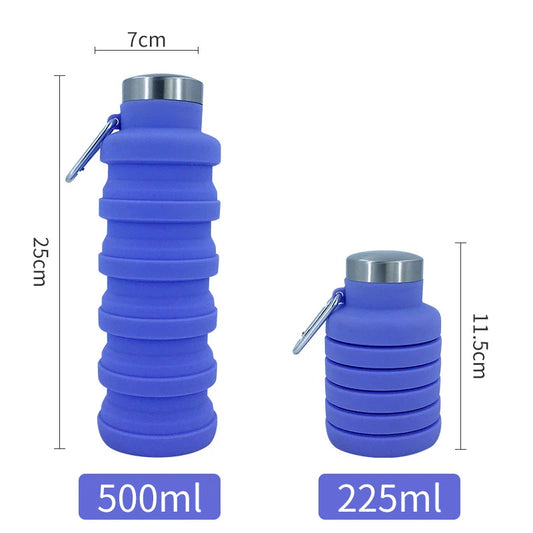 Silicone Foldable Water Bottle for Sports Reusable Leakproof Water Bottle with Carabiner Collapsible Water Bottle