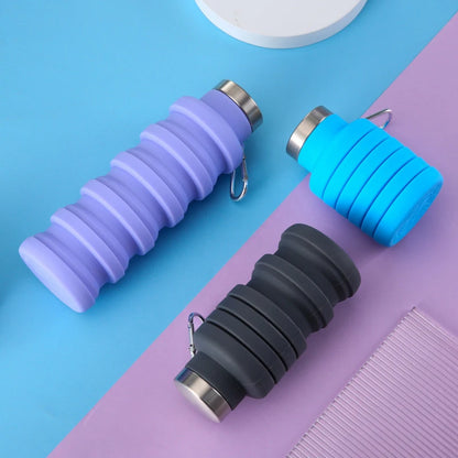 Silicone Foldable Water Bottle for Sports Reusable Leakproof Water Bottle with Carabiner Collapsible Water Bottle