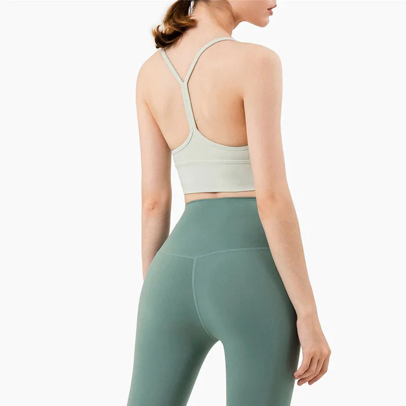 Solid Color Gym Yoga Underwear Women Y Shape Fitness Sport Bra High Strength Tight Top Comprehensive Training with Chest Pad👚👚