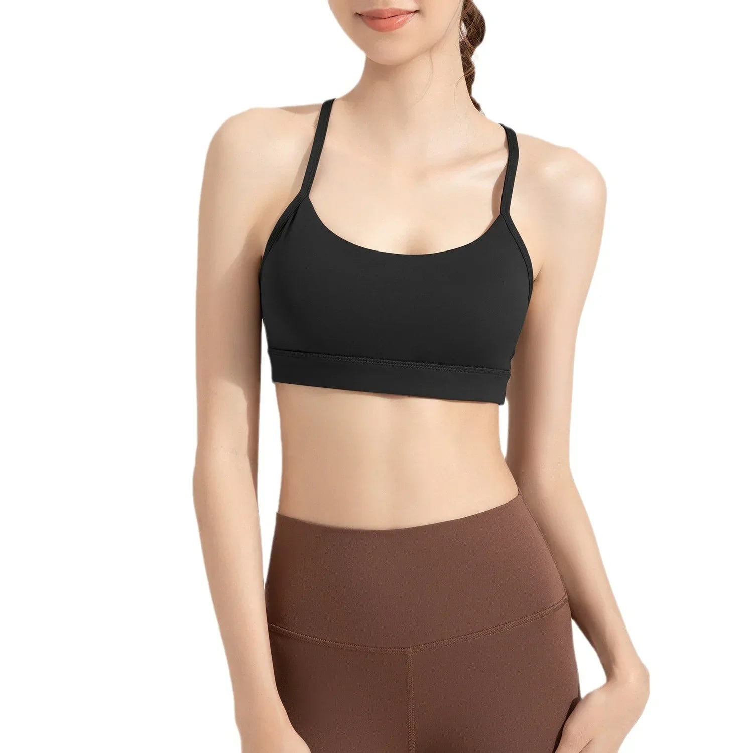 Solid Color Gym Yoga Underwear Women Y Shape Fitness Sport Bra High Strength Tight Top Comprehensive Training with Chest Pad👚👚